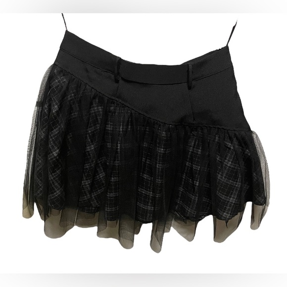 Punk Goth Plaid Mesh Overlay Skirt - Picture 9 of 12